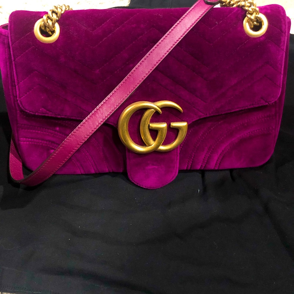 Large Purple Gucci Velvet Marmont Shoulder Bag